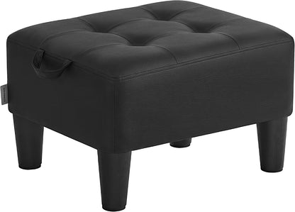 SONGMICS Foot Stool, Small Linen-Look Fabric Ottoman with Thick Cushion