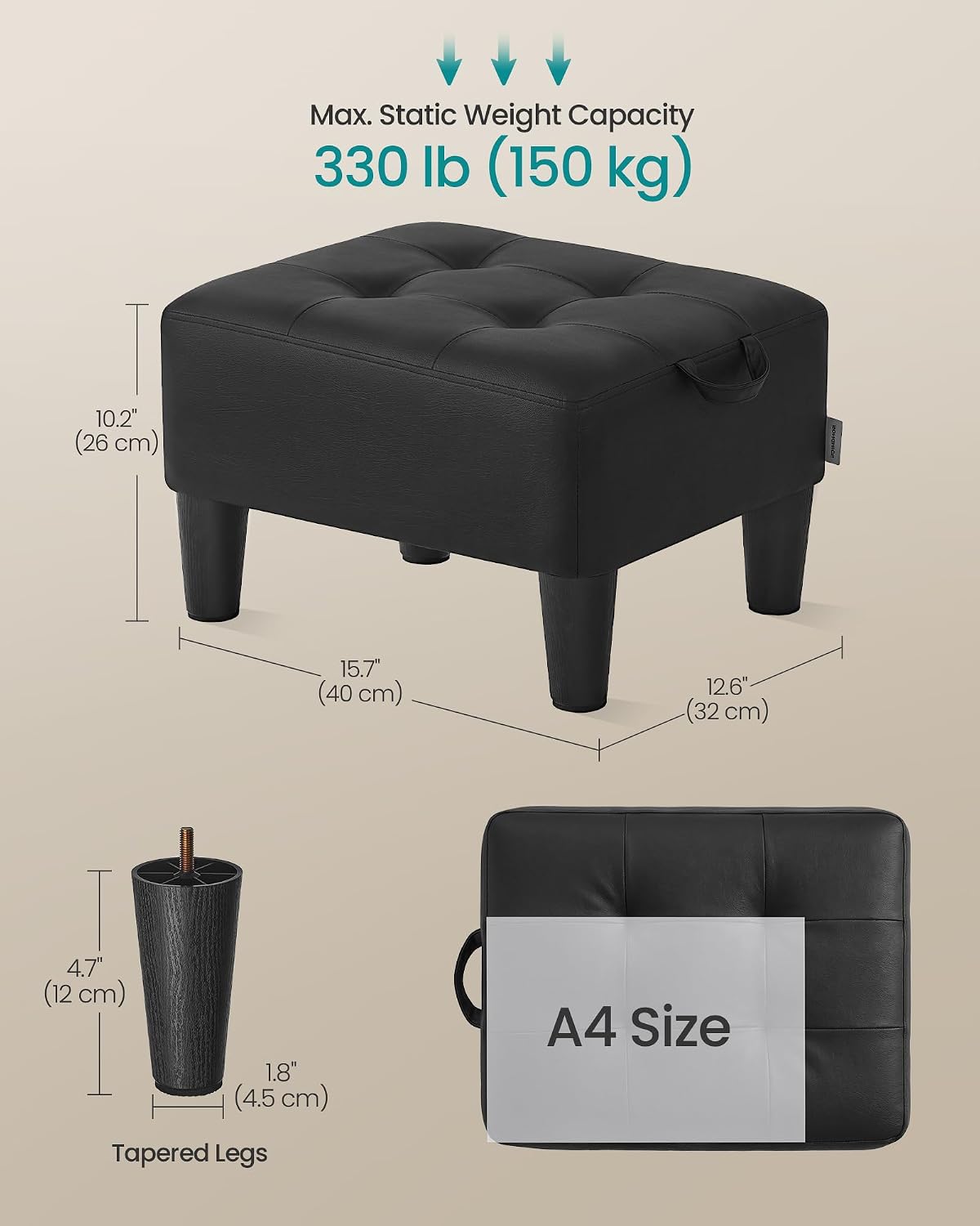 SONGMICS Foot Stool, Small Linen-Look Fabric Ottoman with Thick Cushion