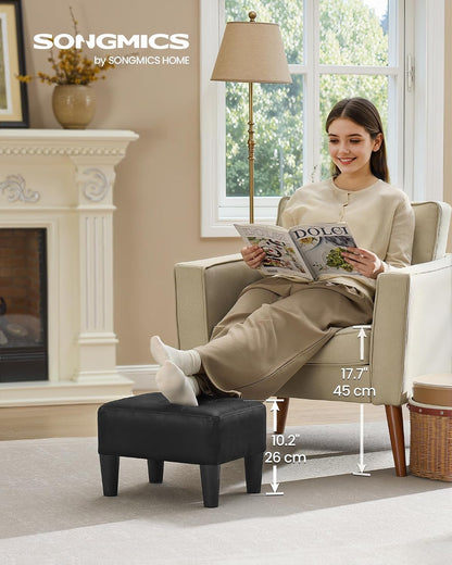SONGMICS Foot Stool, Small Linen-Look Fabric Ottoman with Thick Cushion