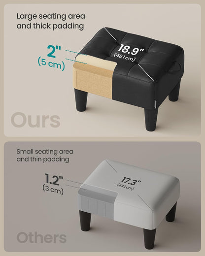 SONGMICS Foot Stool, Small Linen-Look Fabric Ottoman with Thick Cushion