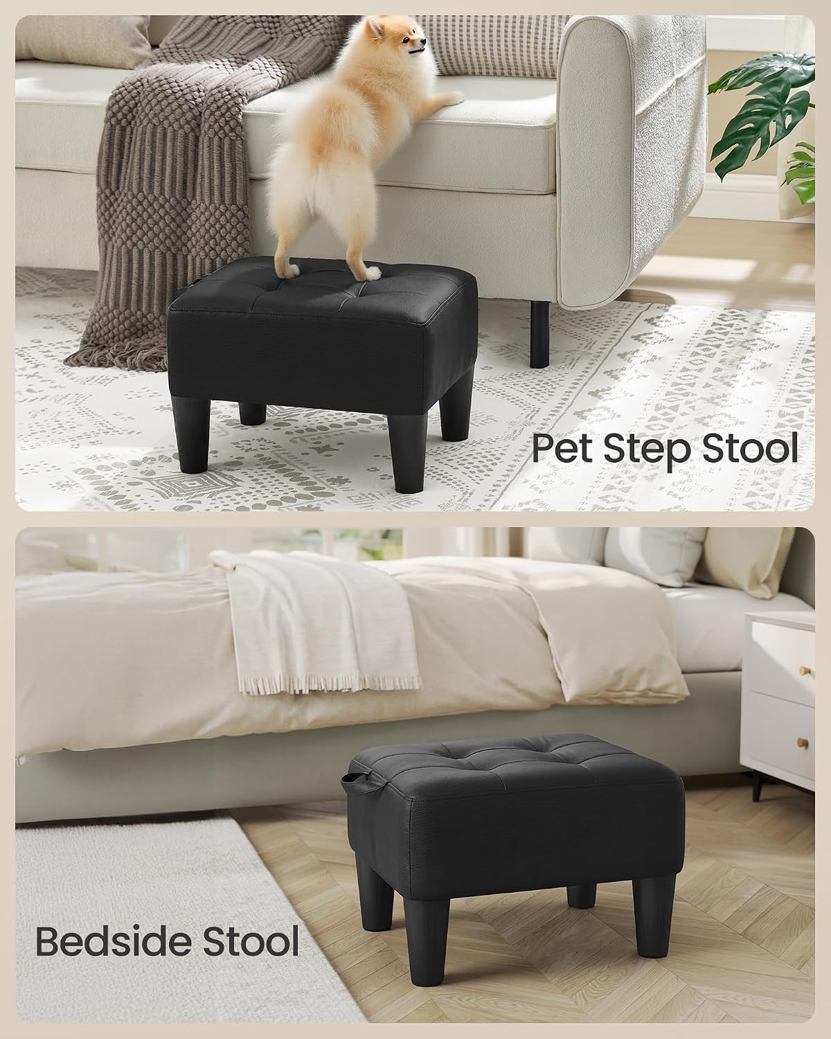 SONGMICS Foot Stool, Small Linen-Look Fabric Ottoman with Thick Cushion