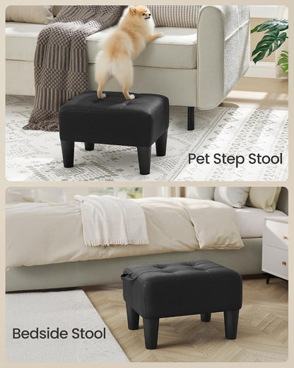 SONGMICS Foot Stool, Small Linen-Look Fabric Ottoman with Thick Cushion