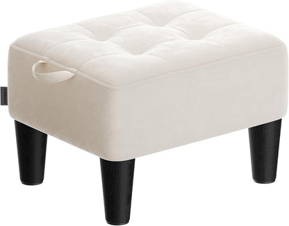 SONGMICS Foot Stool, Small Linen-Look Fabric Ottoman with Thick Cushion
