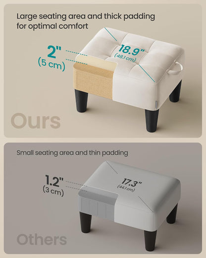 SONGMICS Foot Stool, Small Linen-Look Fabric Ottoman with Thick Cushion