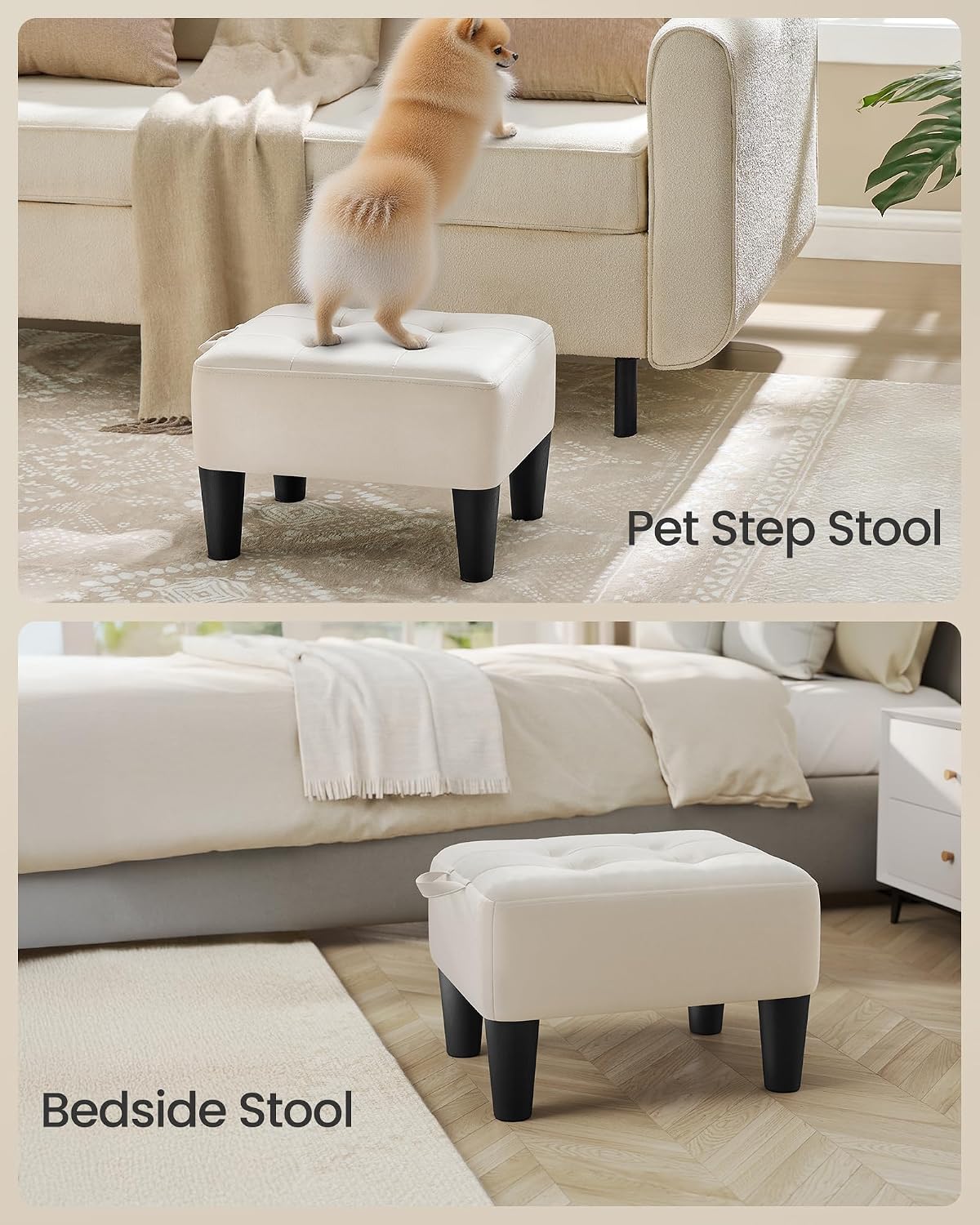 SONGMICS Foot Stool, Small Linen-Look Fabric Ottoman with Thick Cushion