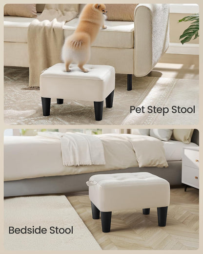 SONGMICS Foot Stool, Small Linen-Look Fabric Ottoman with Thick Cushion