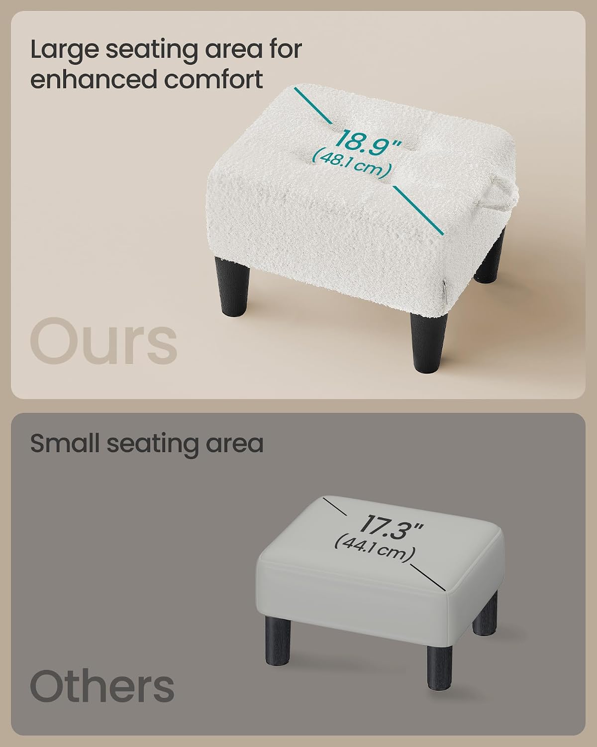 SONGMICS Foot Stool, Small Linen-Look Fabric Ottoman with Thick Cushion
