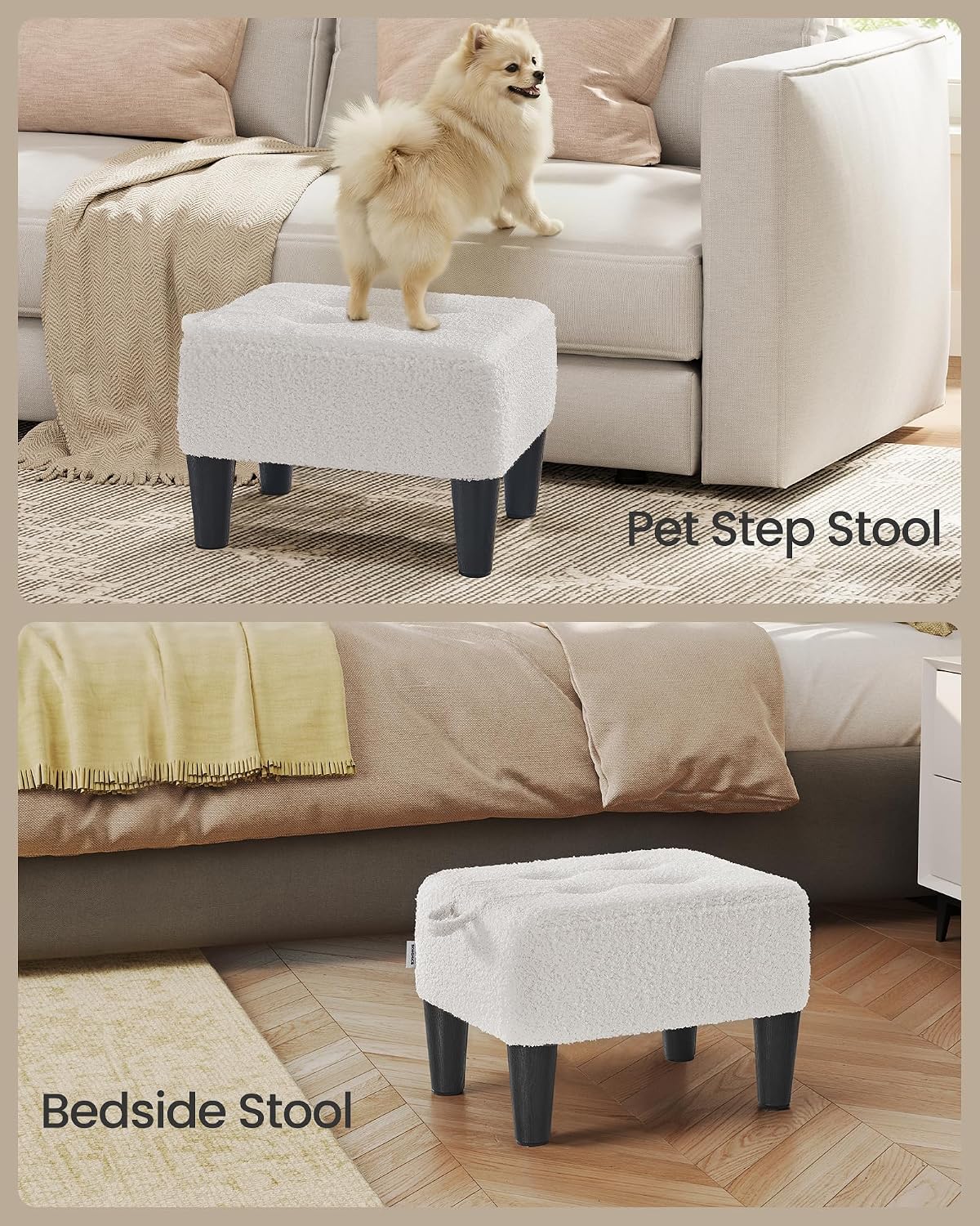 SONGMICS Foot Stool, Small Linen-Look Fabric Ottoman with Thick Cushion