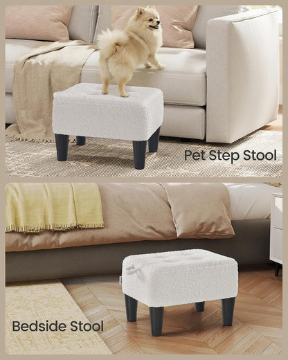 SONGMICS Foot Stool, Small Linen-Look Fabric Ottoman with Thick Cushion