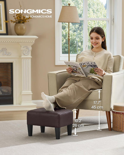 SONGMICS Foot Stool, Small Linen-Look Fabric Ottoman with Thick Cushion