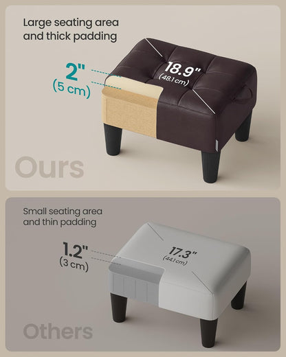 SONGMICS Foot Stool, Small Linen-Look Fabric Ottoman with Thick Cushion