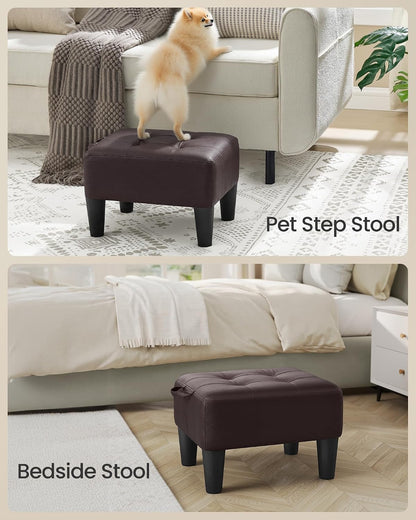 SONGMICS Foot Stool, Small Linen-Look Fabric Ottoman with Thick Cushion