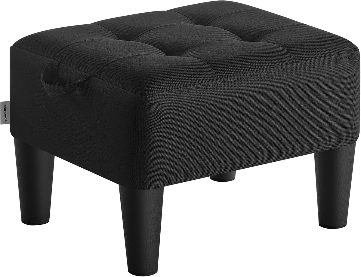 SONGMICS Foot Stool, Small Linen-Look Fabric Ottoman with Thick Cushion
