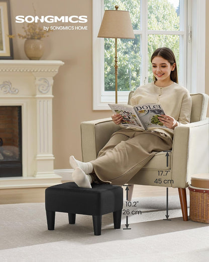 SONGMICS Foot Stool, Small Linen-Look Fabric Ottoman with Thick Cushion