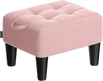SONGMICS Foot Stool, Small Linen-Look Fabric Ottoman with Thick Cushion