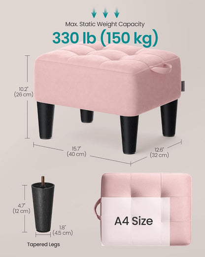 SONGMICS Foot Stool, Small Linen-Look Fabric Ottoman with Thick Cushion