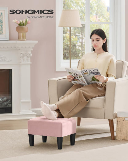 SONGMICS Foot Stool, Small Linen-Look Fabric Ottoman with Thick Cushion