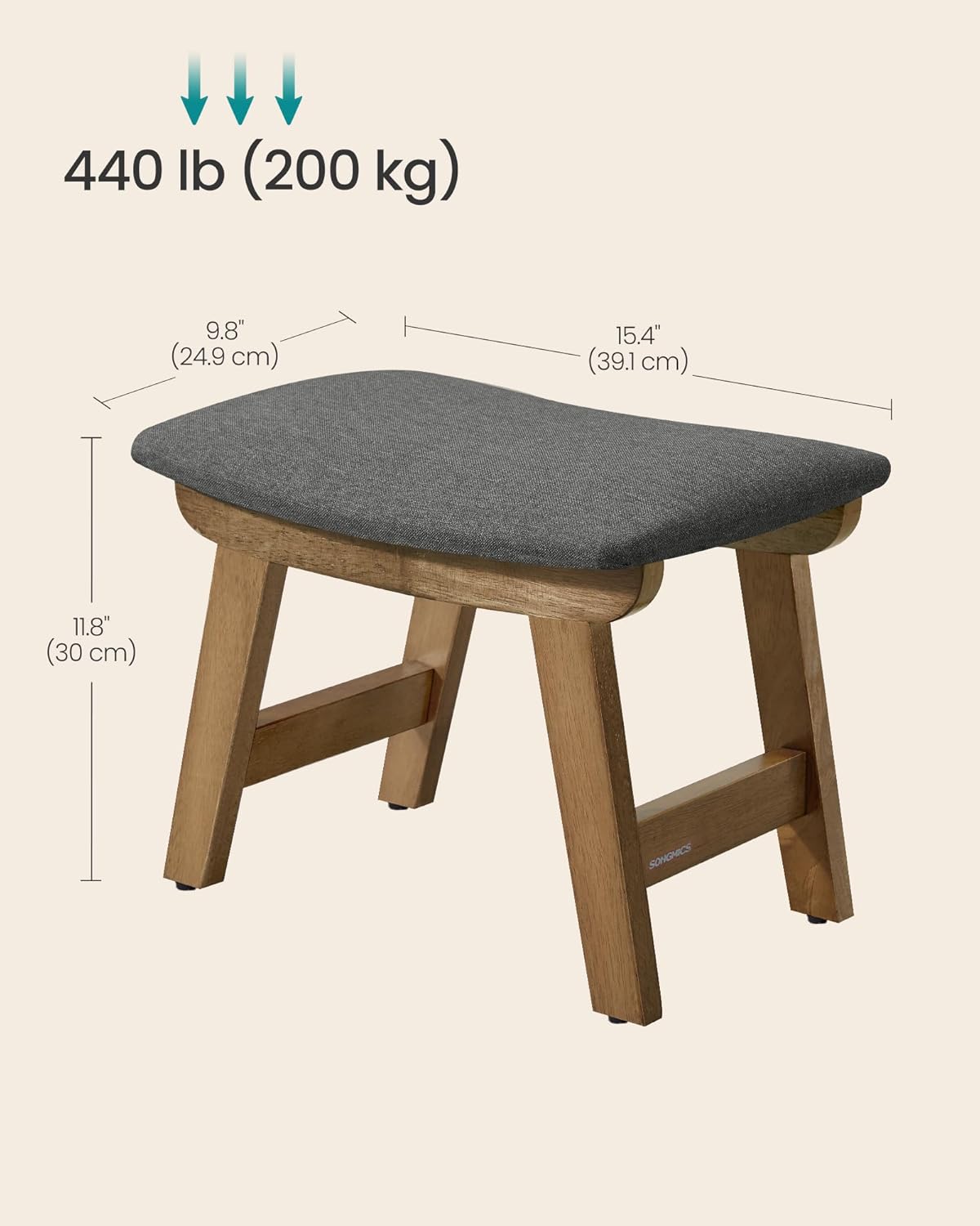SONGMICS Foot Stool, Small Linen-Look Fabric Ottoman with Thick Cushion