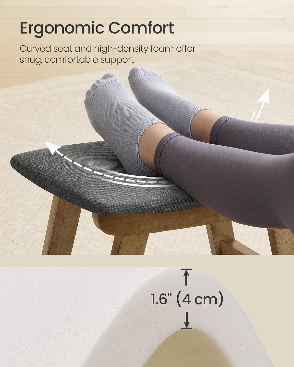 SONGMICS Foot Stool, Small Linen-Look Fabric Ottoman with Thick Cushion