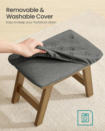SONGMICS Foot Stool, Small Linen-Look Fabric Ottoman with Thick Cushion