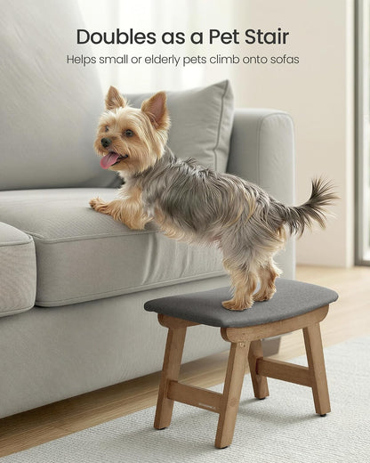 SONGMICS Foot Stool, Small Linen-Look Fabric Ottoman with Thick Cushion