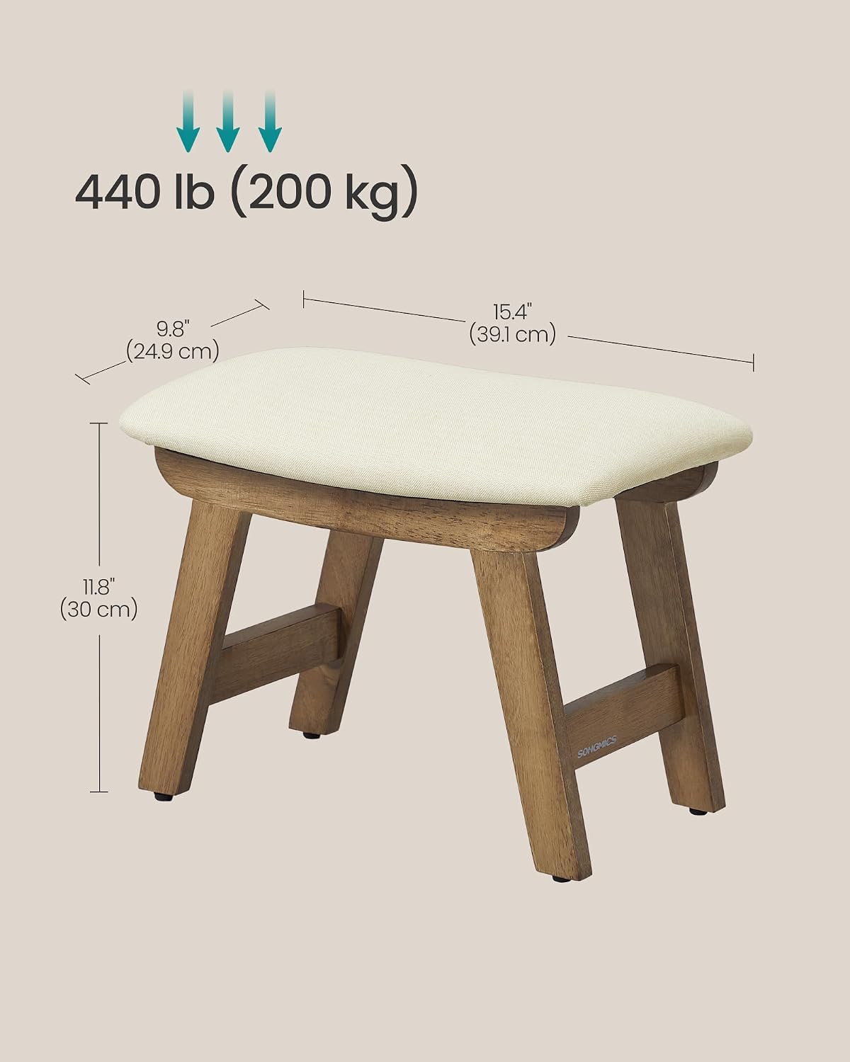 SONGMICS Foot Stool, Small Linen-Look Fabric Ottoman with Thick Cushion
