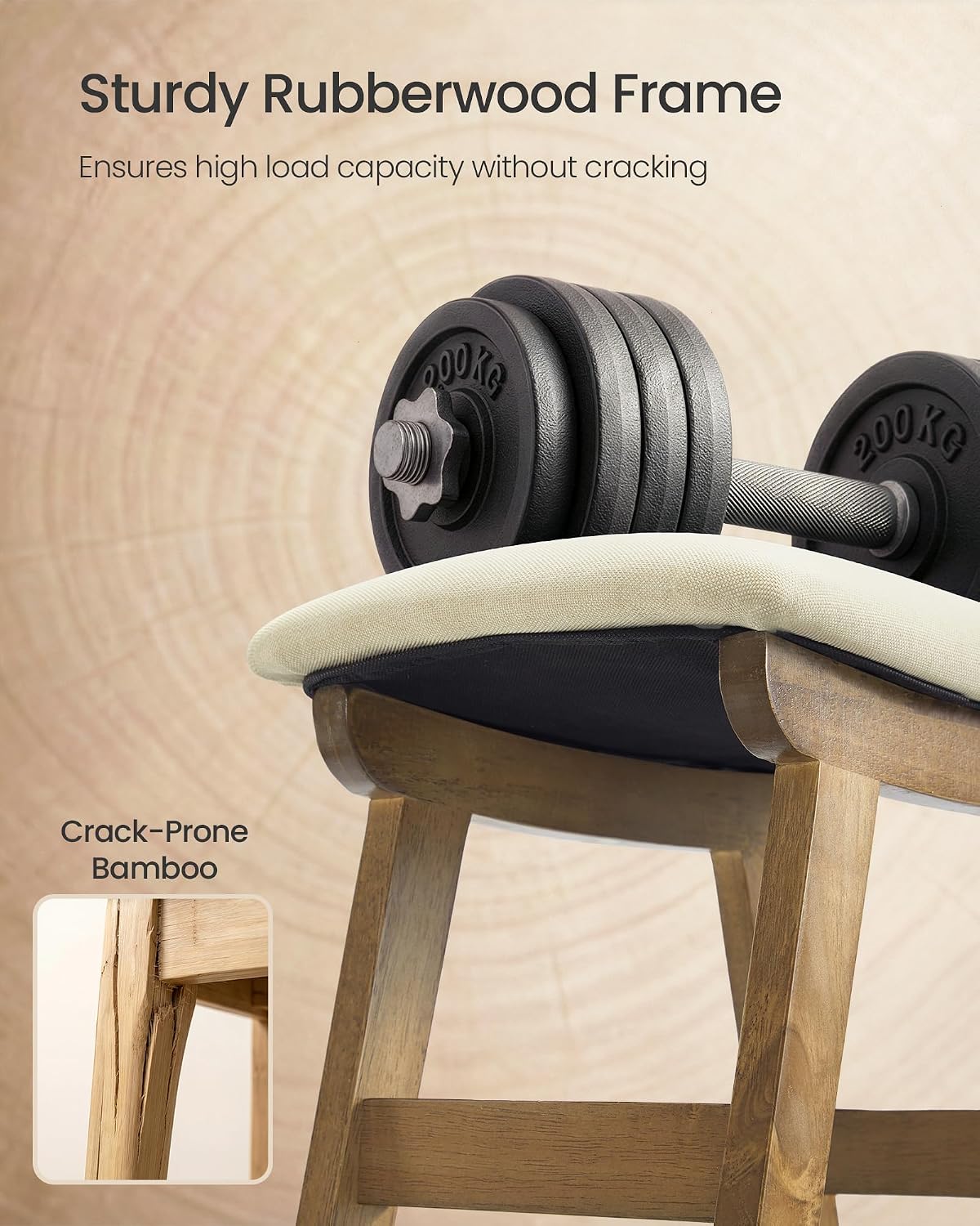 SONGMICS Foot Stool, Small Linen-Look Fabric Ottoman with Thick Cushion