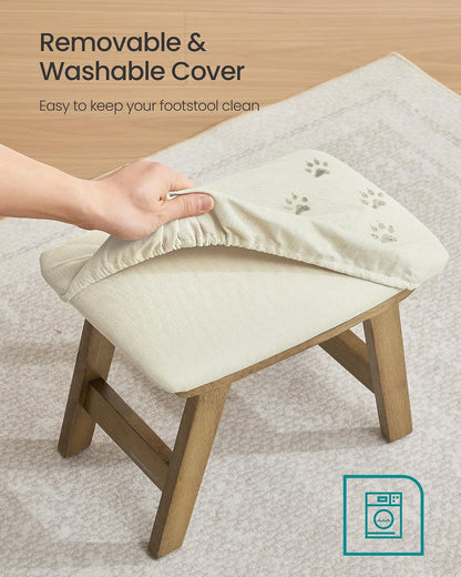 SONGMICS Foot Stool, Small Linen-Look Fabric Ottoman with Thick Cushion