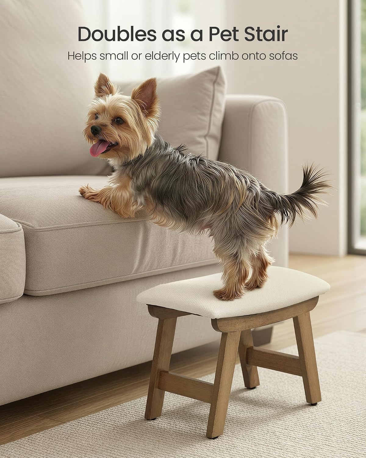 SONGMICS Foot Stool, Small Linen-Look Fabric Ottoman with Thick Cushion