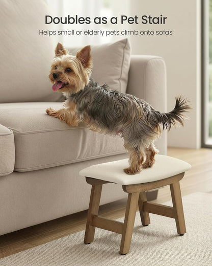 SONGMICS Foot Stool, Small Linen-Look Fabric Ottoman with Thick Cushion