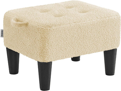 SONGMICS Foot Stool, Small Linen-Look Fabric Ottoman with Thick Cushion