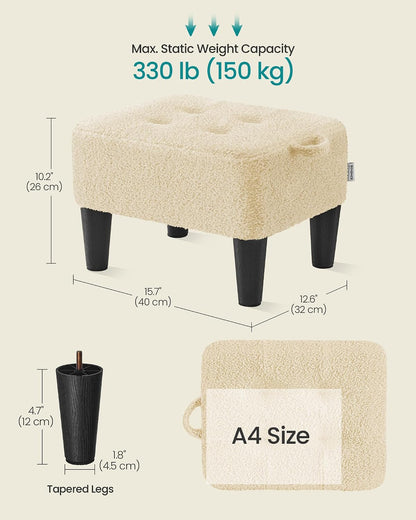 SONGMICS Foot Stool, Small Linen-Look Fabric Ottoman with Thick Cushion