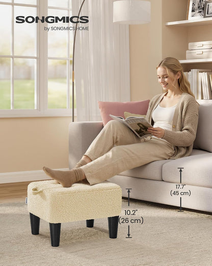 SONGMICS Foot Stool, Small Linen-Look Fabric Ottoman with Thick Cushion