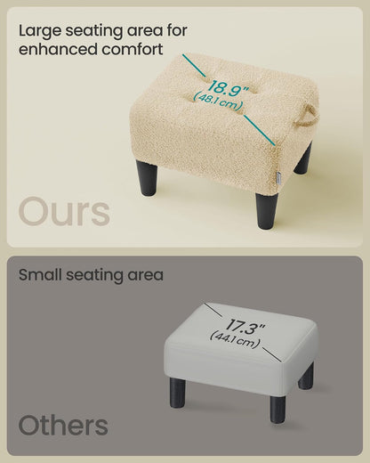 SONGMICS Foot Stool, Small Linen-Look Fabric Ottoman with Thick Cushion