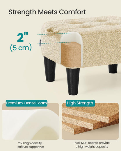 SONGMICS Foot Stool, Small Linen-Look Fabric Ottoman with Thick Cushion