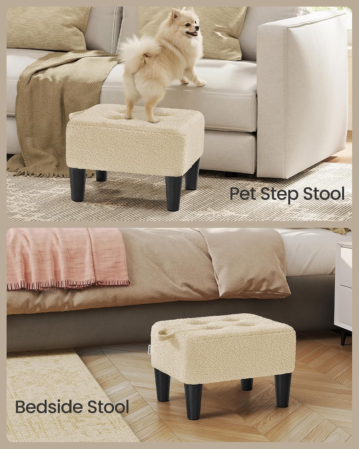 SONGMICS Foot Stool, Small Linen-Look Fabric Ottoman with Thick Cushion