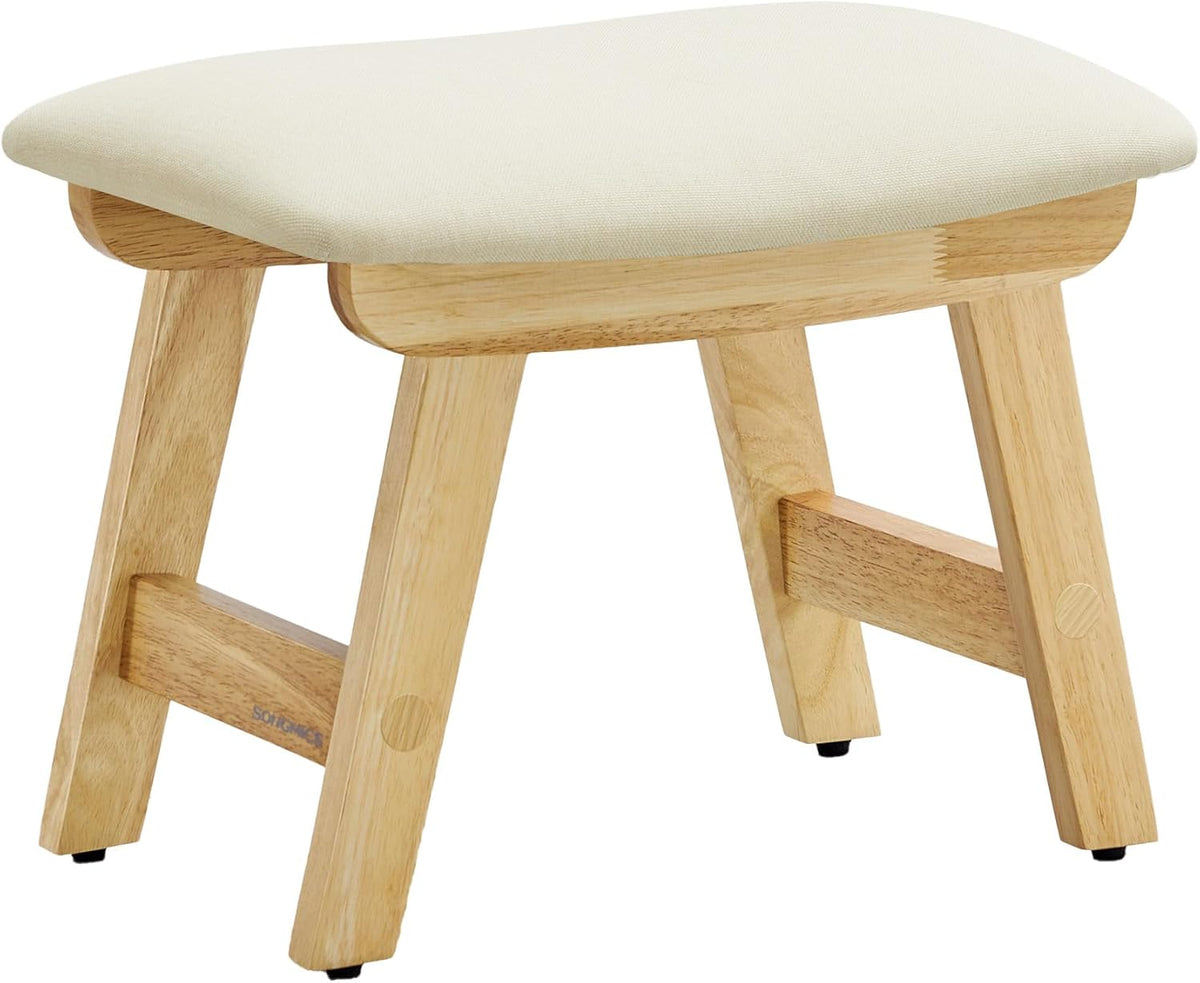 SONGMICS Foot Stool, Small Linen-Look Fabric Ottoman with Thick Cushion