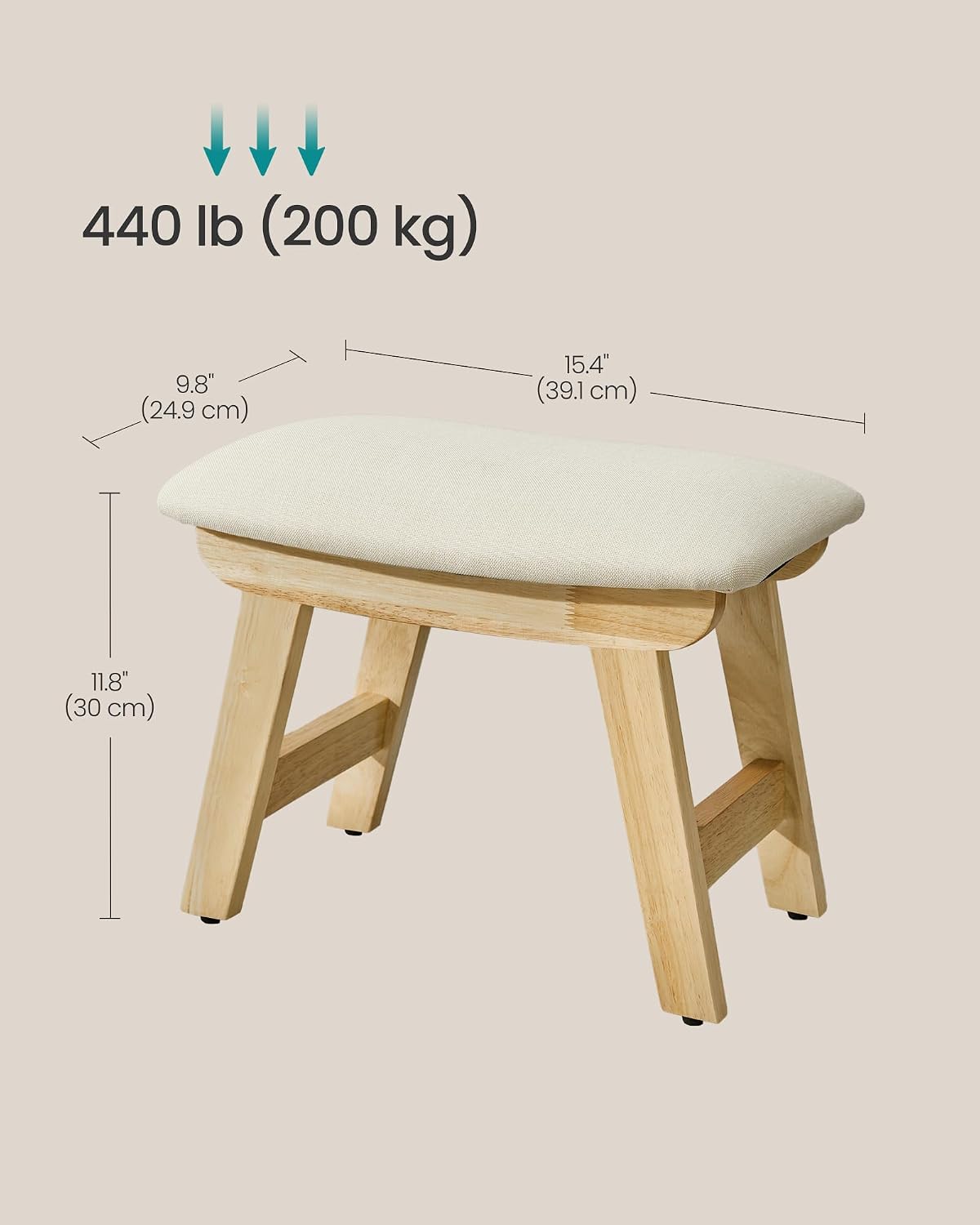 SONGMICS Foot Stool, Small Linen-Look Fabric Ottoman with Thick Cushion