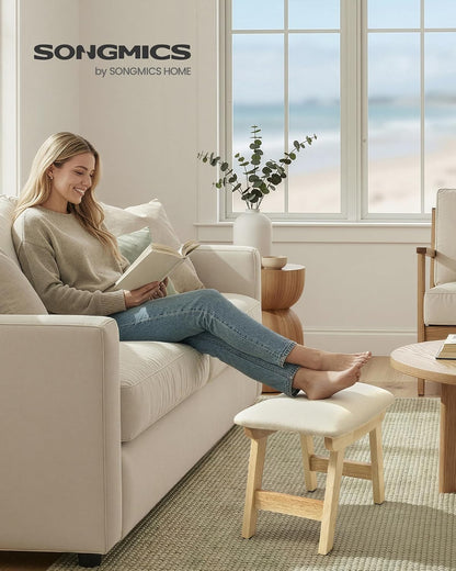 SONGMICS Foot Stool, Small Linen-Look Fabric Ottoman with Thick Cushion