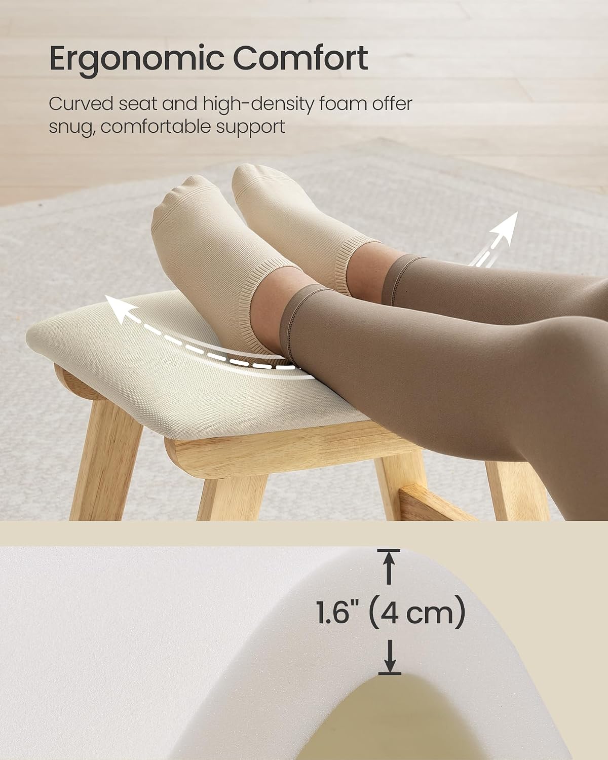 SONGMICS Foot Stool, Small Linen-Look Fabric Ottoman with Thick Cushion
