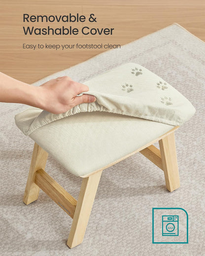 SONGMICS Foot Stool, Small Linen-Look Fabric Ottoman with Thick Cushion