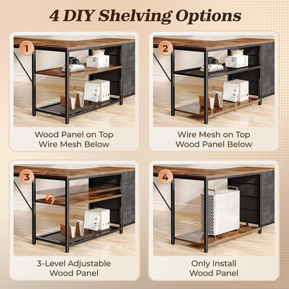 61" L Shaped Desk with Power Outlets & 4 Drawers