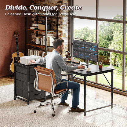 61" L Shaped Desk with Power Outlets & 4 Drawers