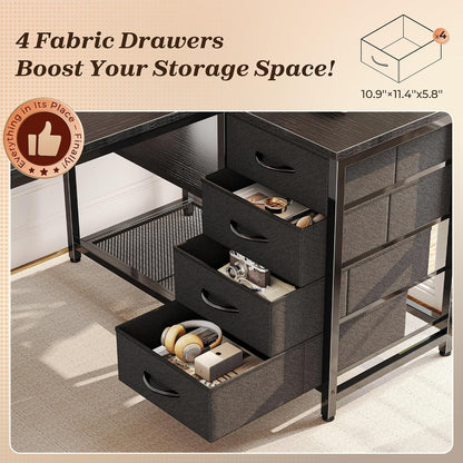61" L Shaped Desk with Power Outlets & 4 Drawers
