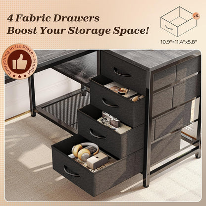 61" L Shaped Desk with Power Outlets & 4 Drawers