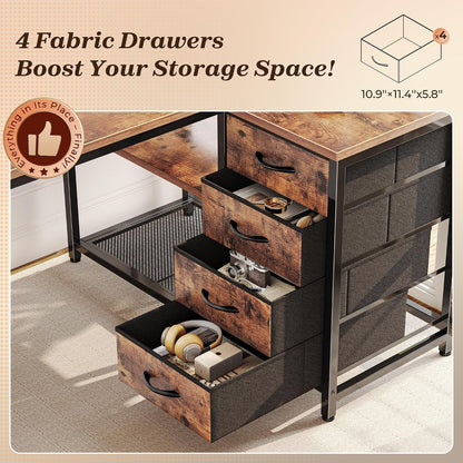 61" L Shaped Desk with Power Outlets & 4 Drawers