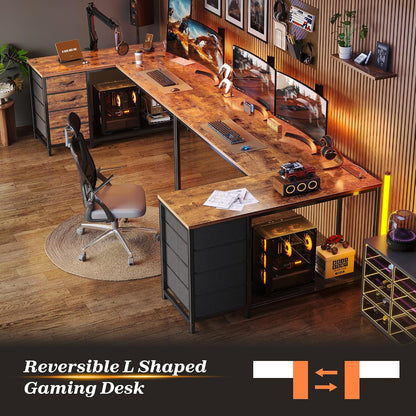 61" L Shaped Desk with Power Outlets & 4 Drawers