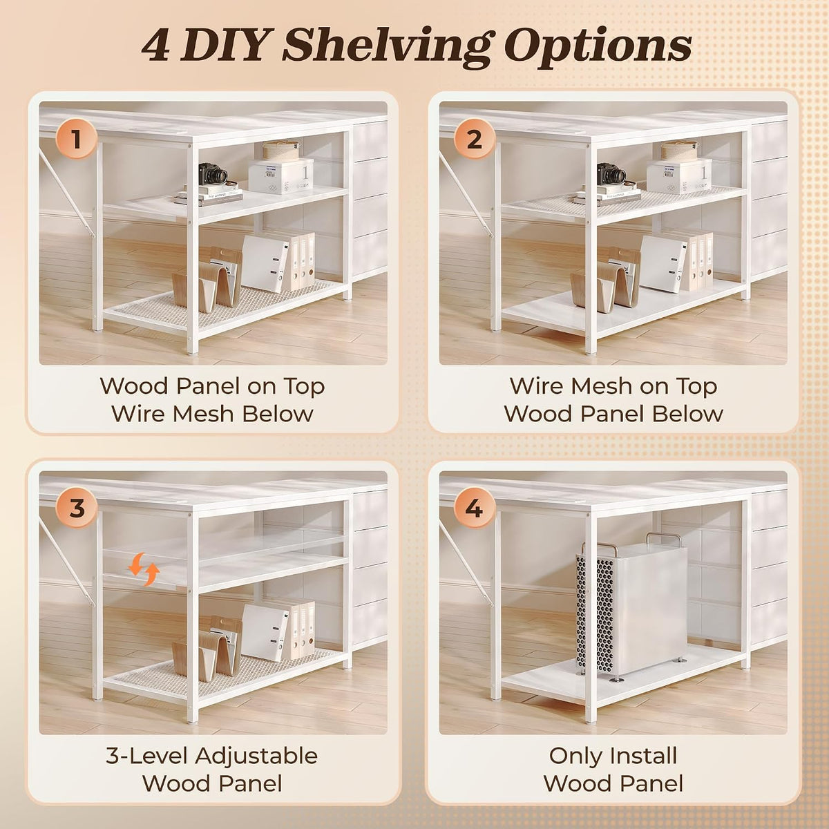 61" L Shaped Desk with Power Outlets & 4 Drawers
