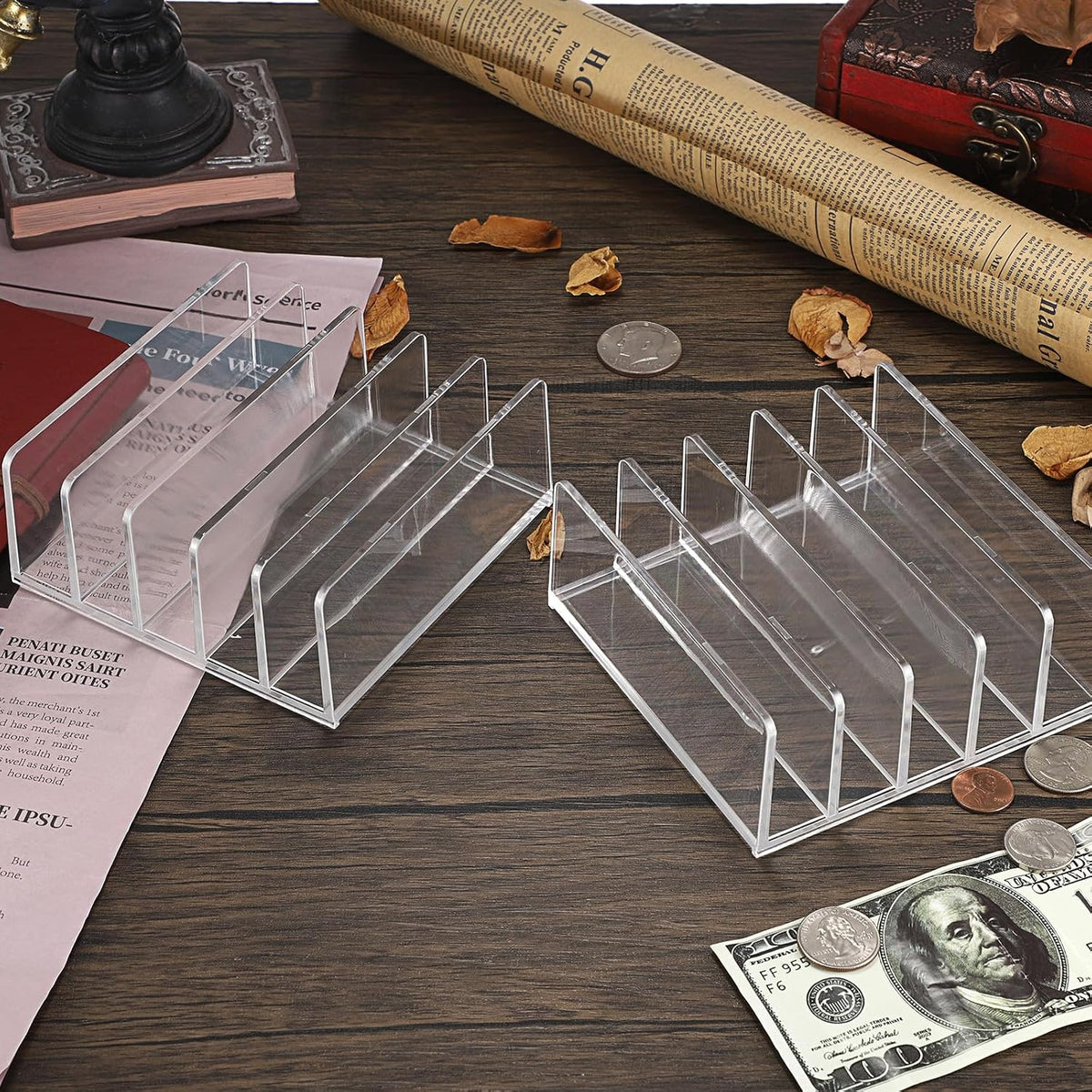 2-Pack Acrylic File Organizer for Sorting Mail - 5 Slot Mail Sorter
