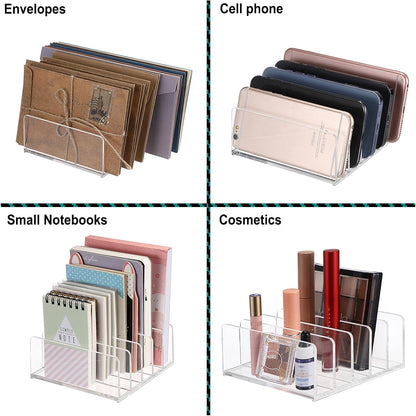 2-Pack Acrylic File Organizer for Sorting Mail - 5 Slot Mail Sorter